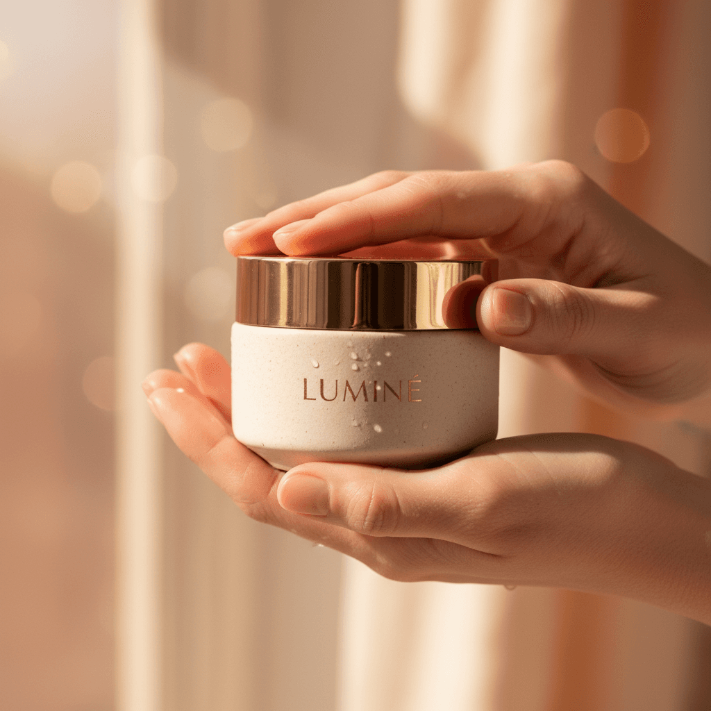 Luxury beauty product in hands detail shot