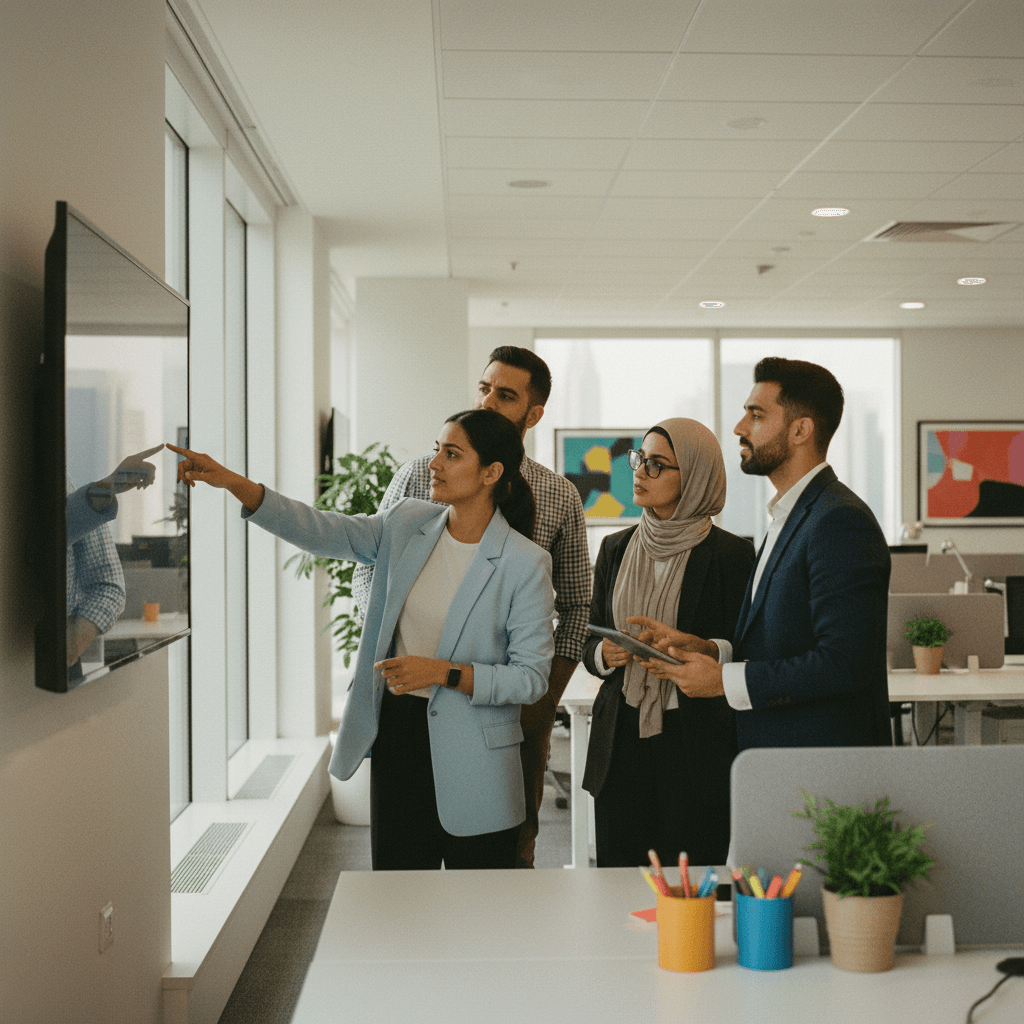Documentary-style workplace photography showing team collaboration and company culture