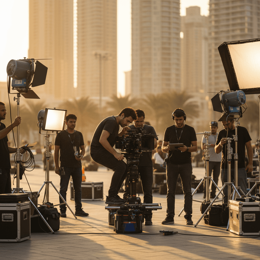 Professional on-location film crew and equipment