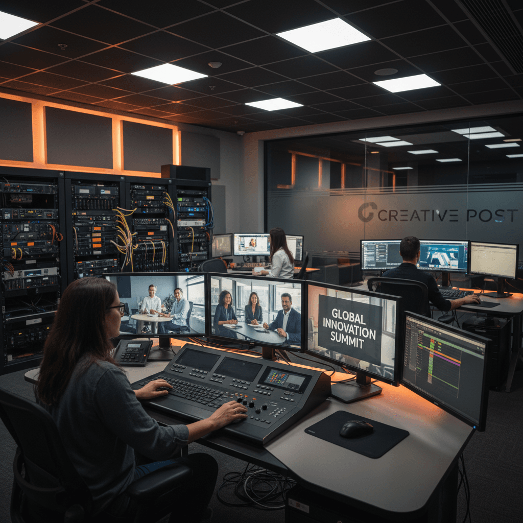 Full post-production editing suite with corporate video editing workflow
