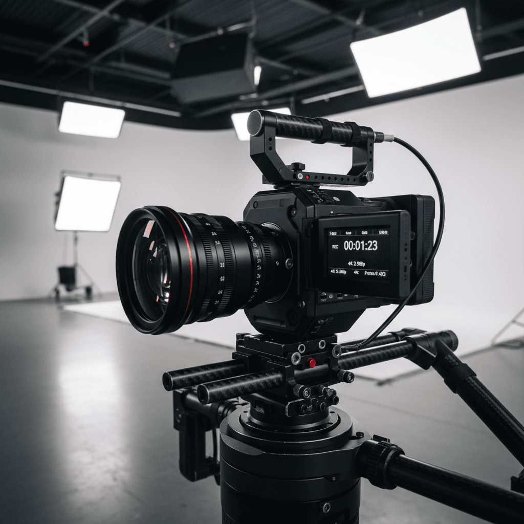 4K cinema camera setup in professional studio