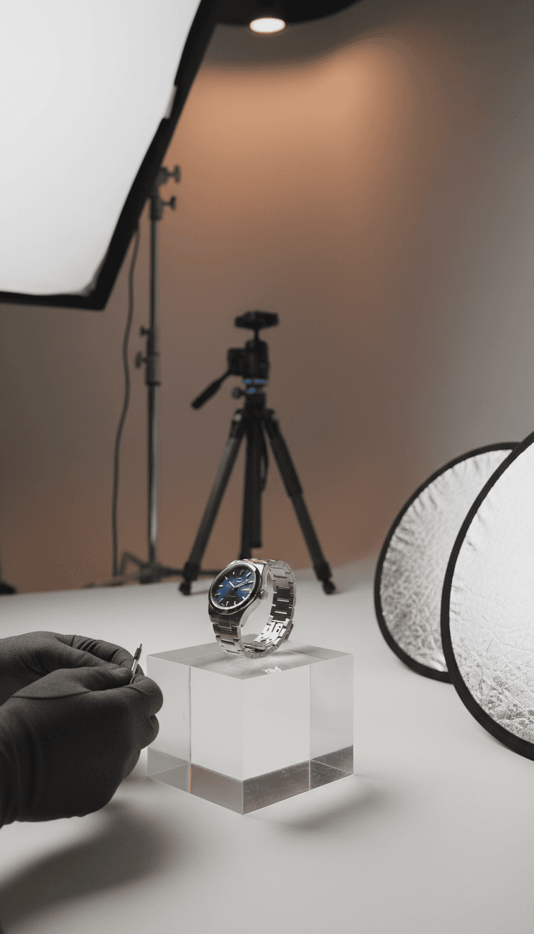Product photography setup with professional studio lighting